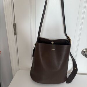 Coach Dark Brown Leather Bucket Shoulder Bag with Gold Hardware